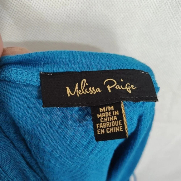 Melissa Paige Blue Texture Tank Tunic Top Women Size M Asymmetric Hem Sleeveless - Picture 5 of 7